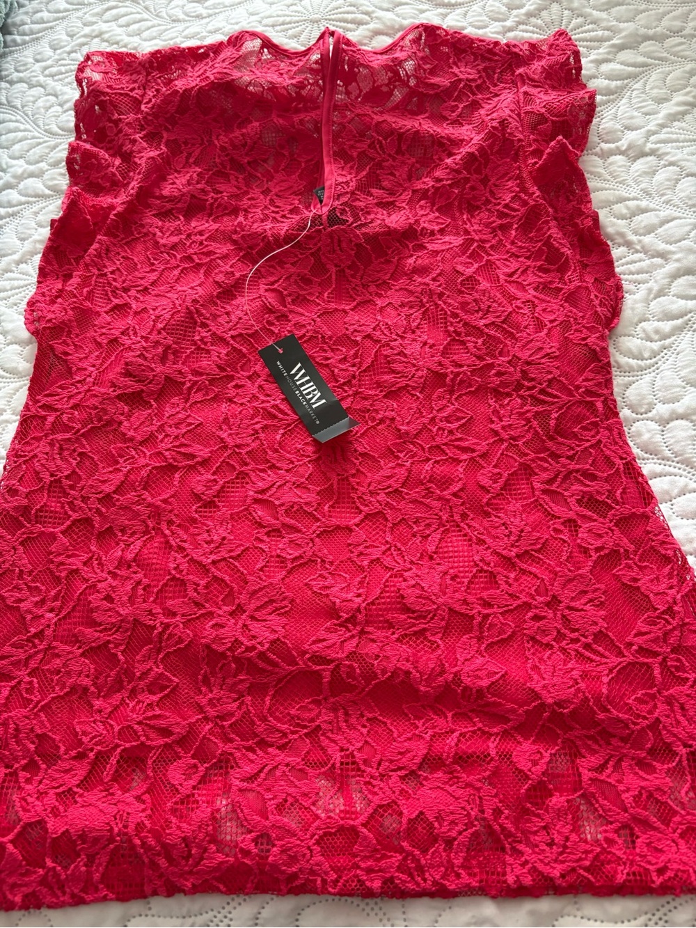 White House Black Market Hot Pink Lace Cap Sleeve Blouse - Picture 3 of 5